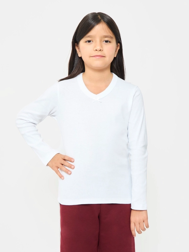 PACK 2 CAMISETAS MANGA LARGA ALGODÓN NIÑA PALMERS BLANCO CUELLO V PREMIUM - 1