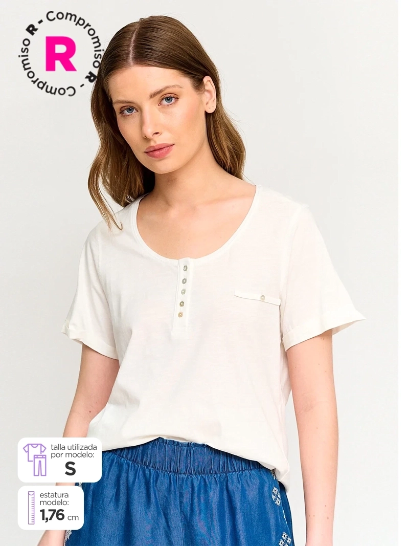 POLERA MUJER AZIZ ALGODÓN MANGA CORTA BÁSICA