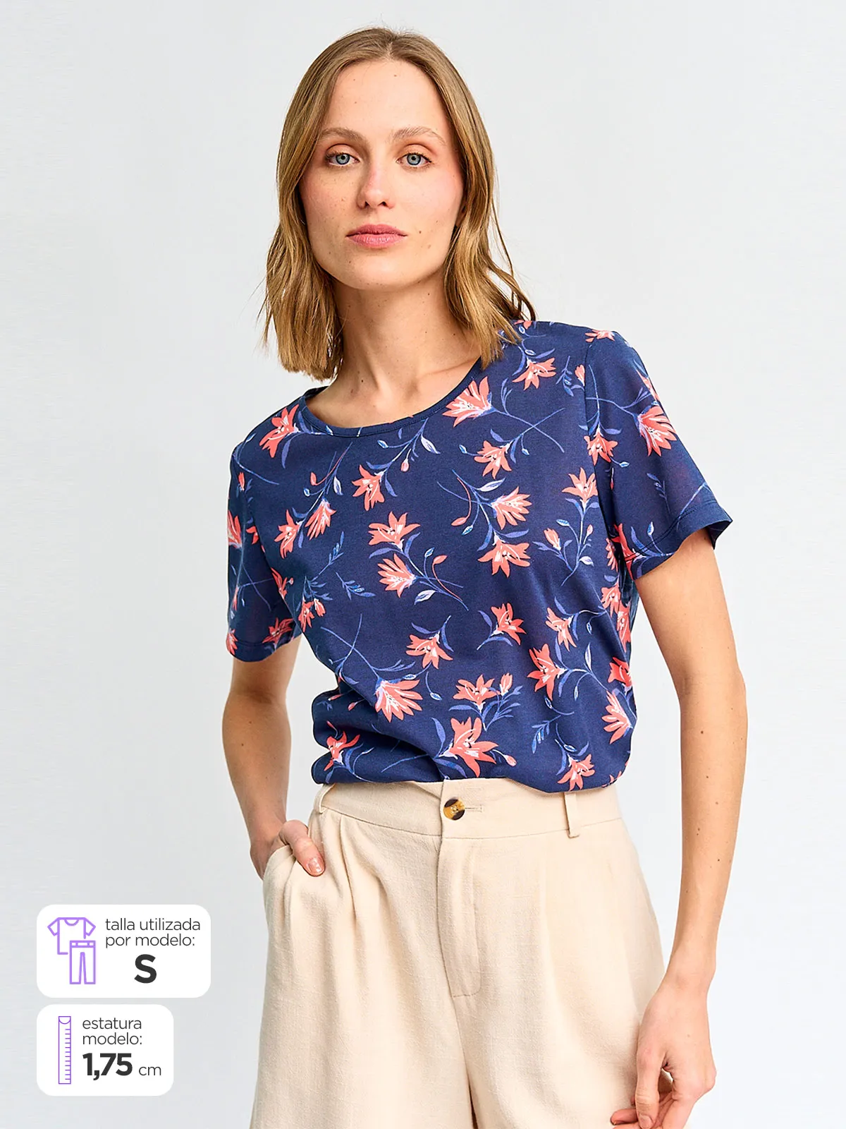 POLERA MUJER AZIZ MANGA CORTA ESTAMPADA