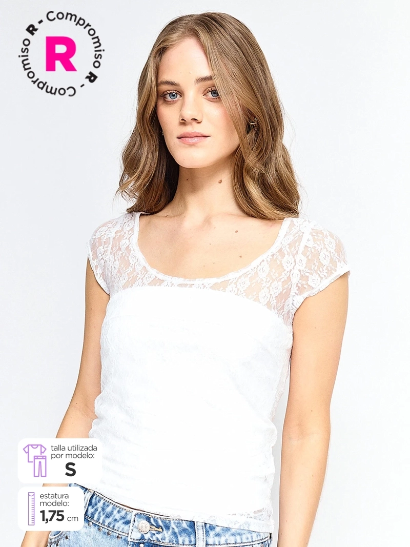 POLERA MUJER INDEX MANGA CORTA ENCAJE - 1