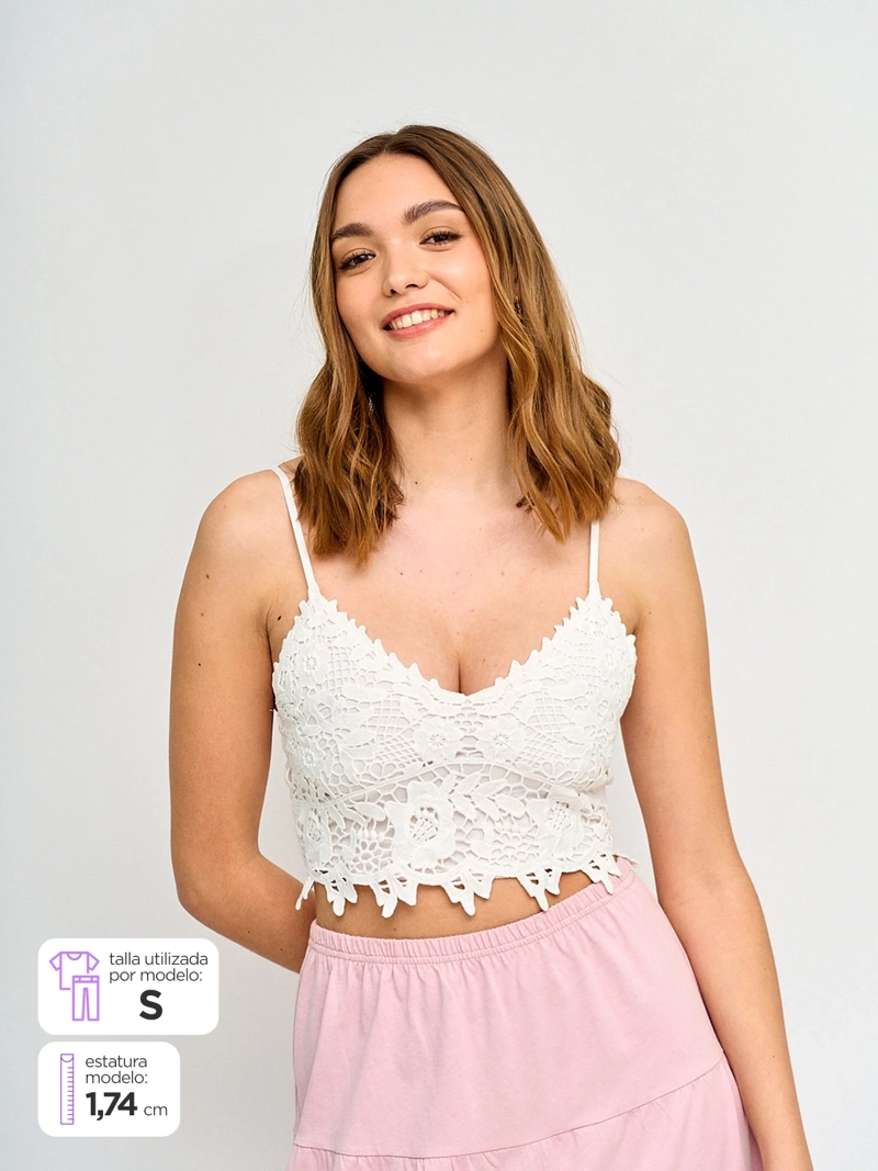 POLERA MUJER INDEX ALGODÓN SIN MANGAS MACRAMÉ - 1