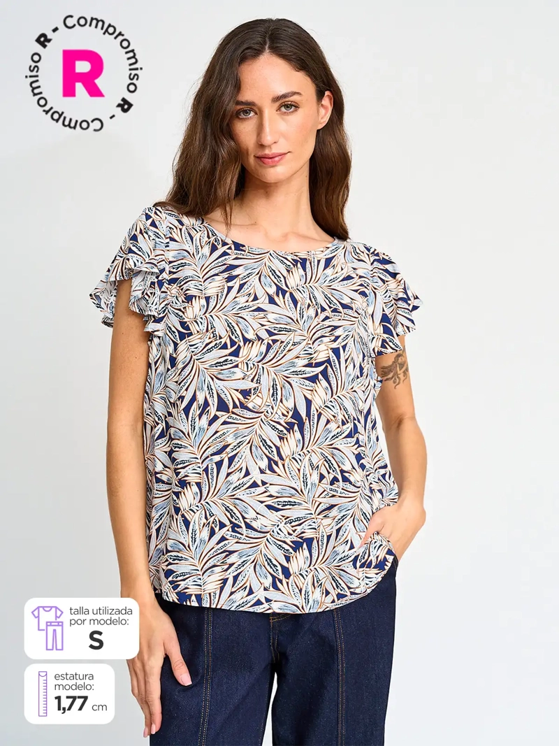 BLUSA MUJER AZIZ MANGA CORTA ESTAMPADA - 1