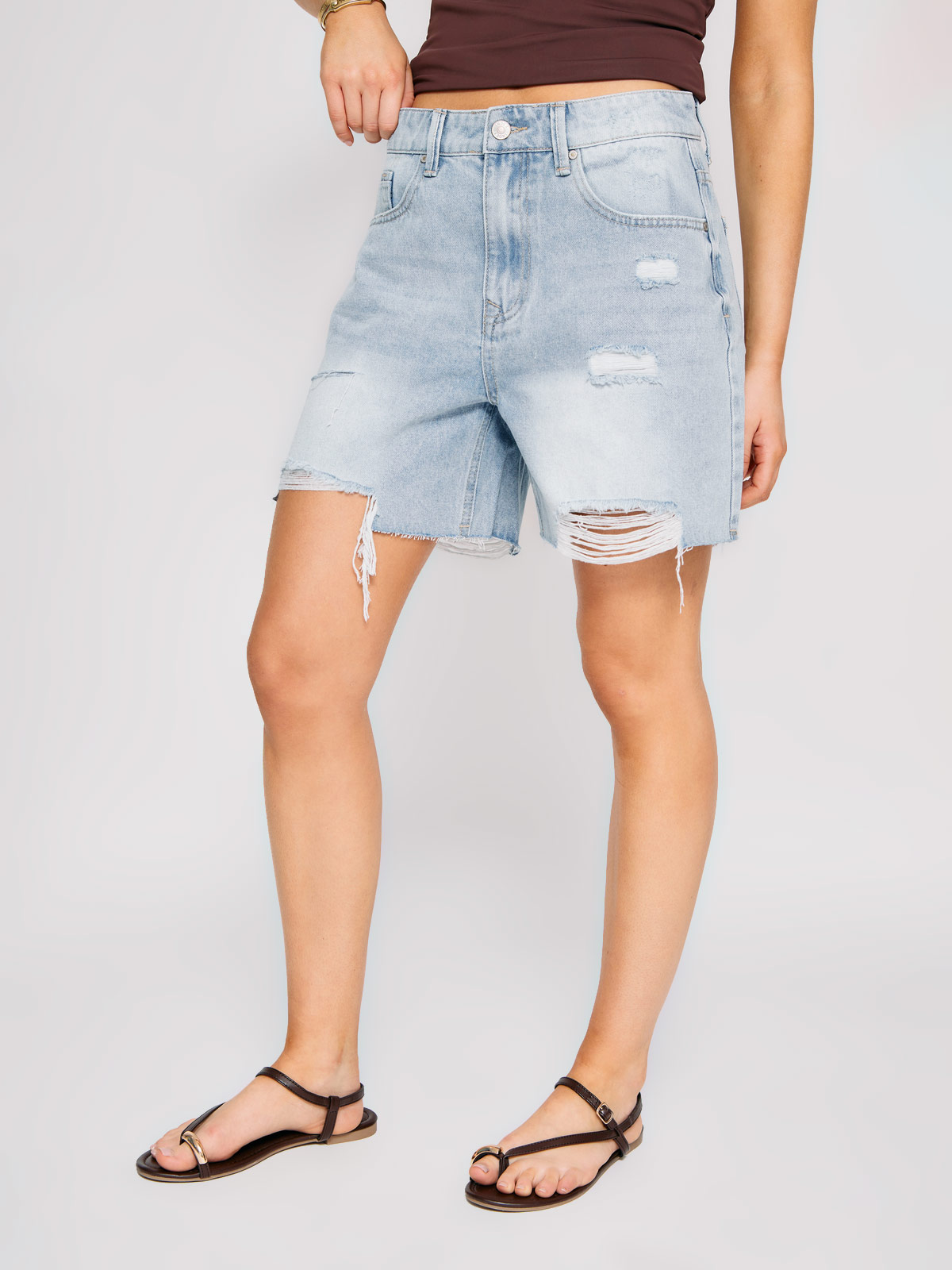 SHORT MUJER INDEX ALGODÓN LARGO DENIM ROTURAS - 2