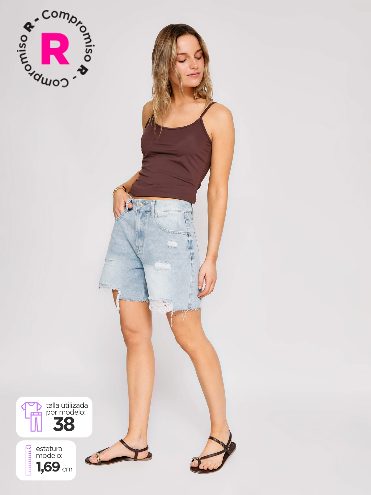 SHORT MUJER INDEX ALGODÓN LARGO DENIM ROTURAS - 1