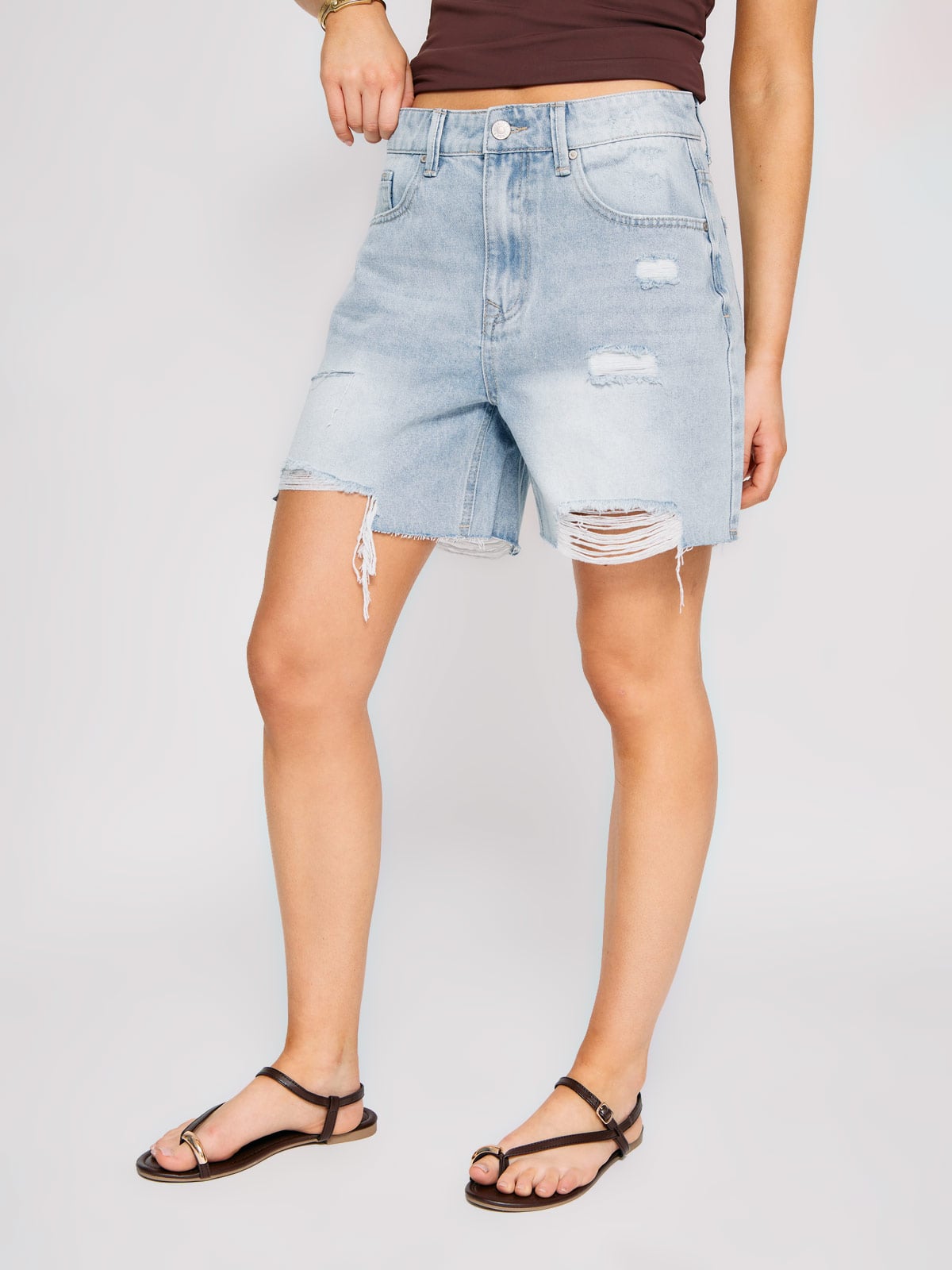 SHORT MUJER INDEX ALGODÓN LARGO DENIM ROTURAS - 2