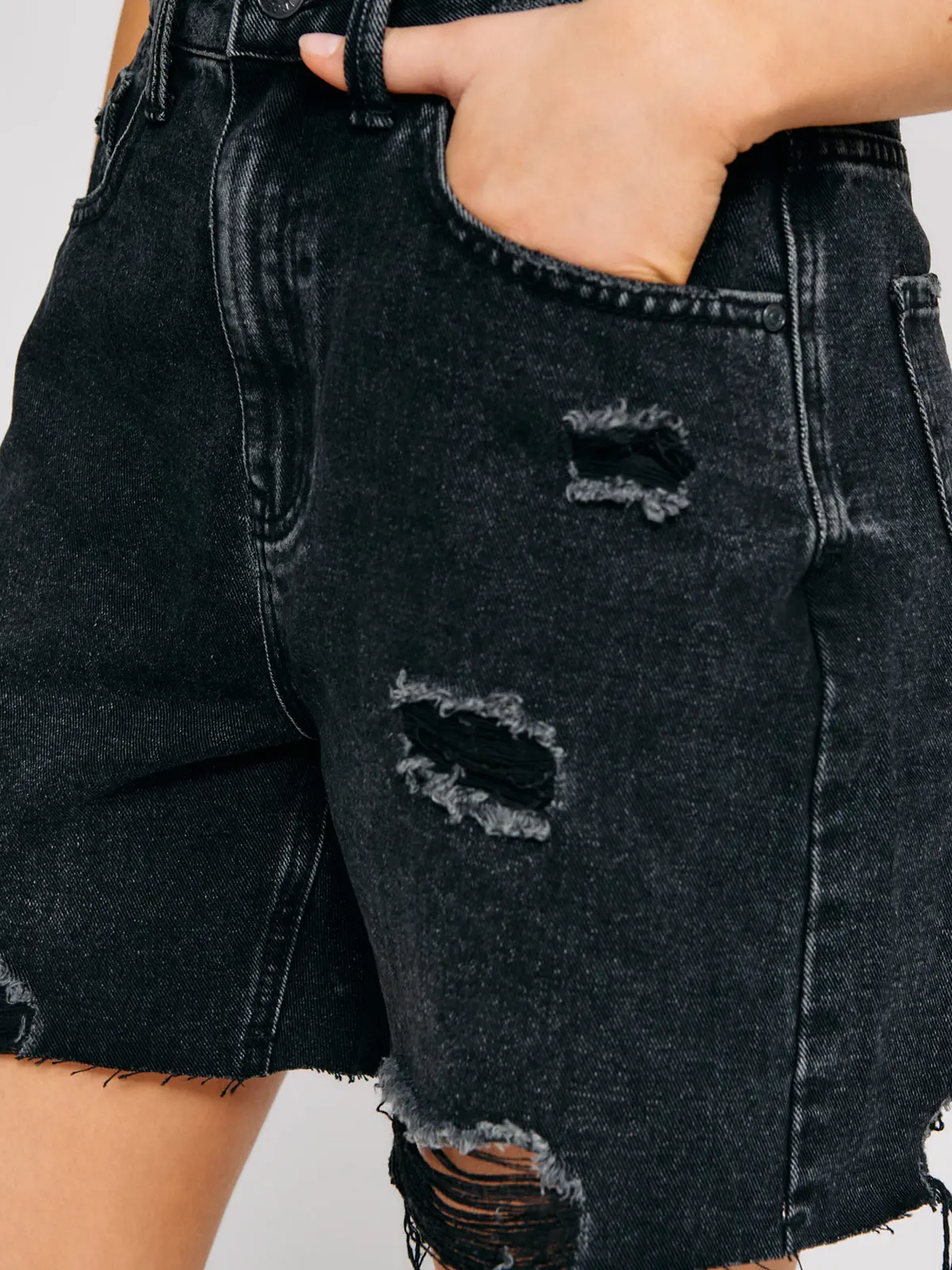 SHORT MUJER INDEX ALGODÓN LARGO DENIM ROTURAS - 4