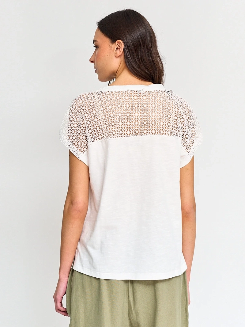 POLERA MUJER AZIZ ALGODÓN MANGA CORTA MACRAMÉ - 2