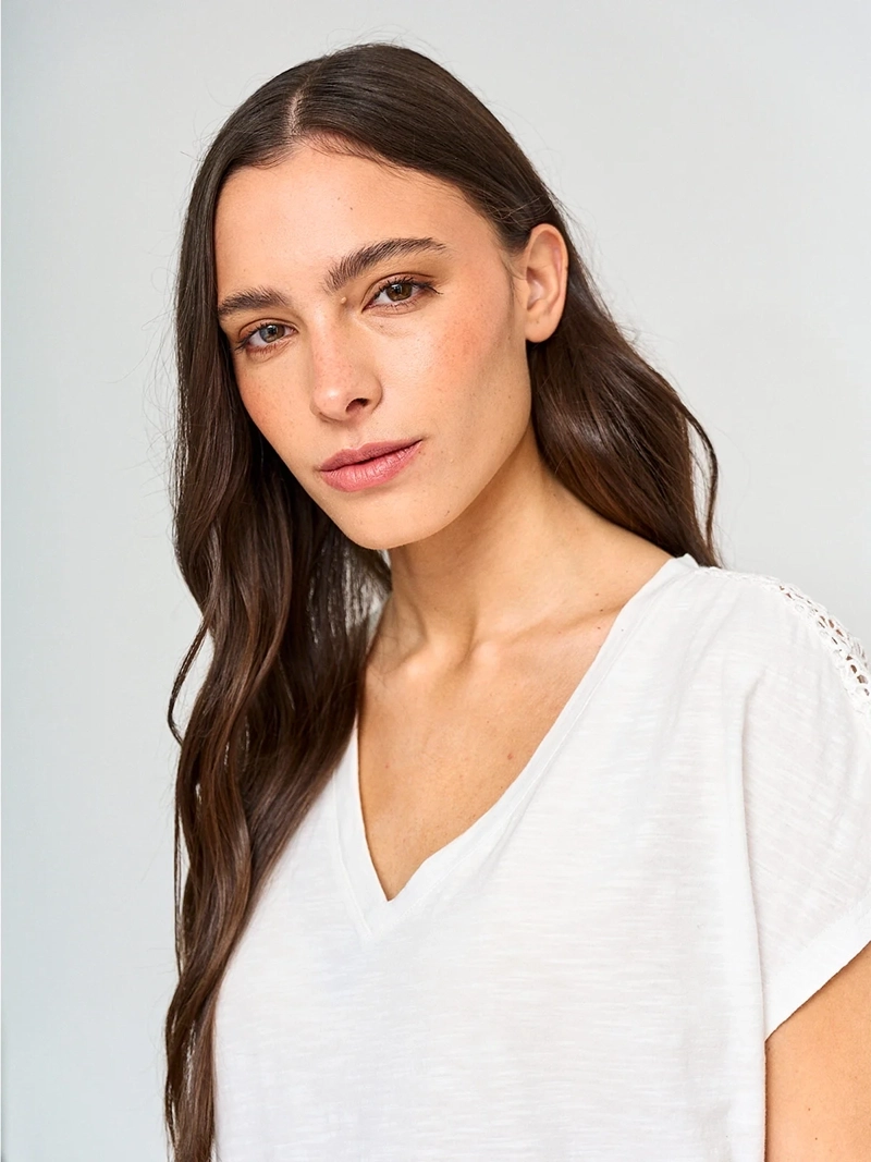 POLERA MUJER AZIZ ALGODÓN MANGA CORTA MACRAMÉ - 3