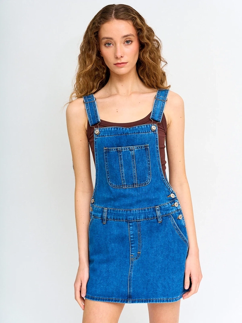 JARDINERA MUJER INDEX ALGODÓN CORTA DENIM - 2