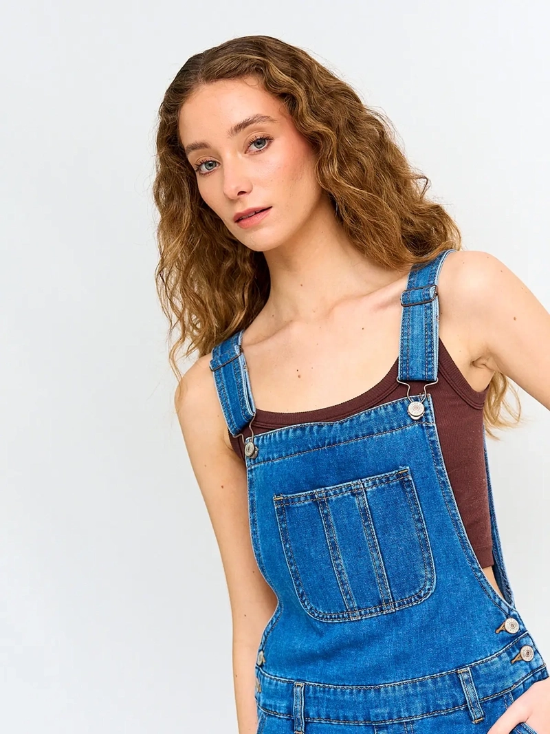 JARDINERA MUJER INDEX ALGODÓN CORTA DENIM - 4