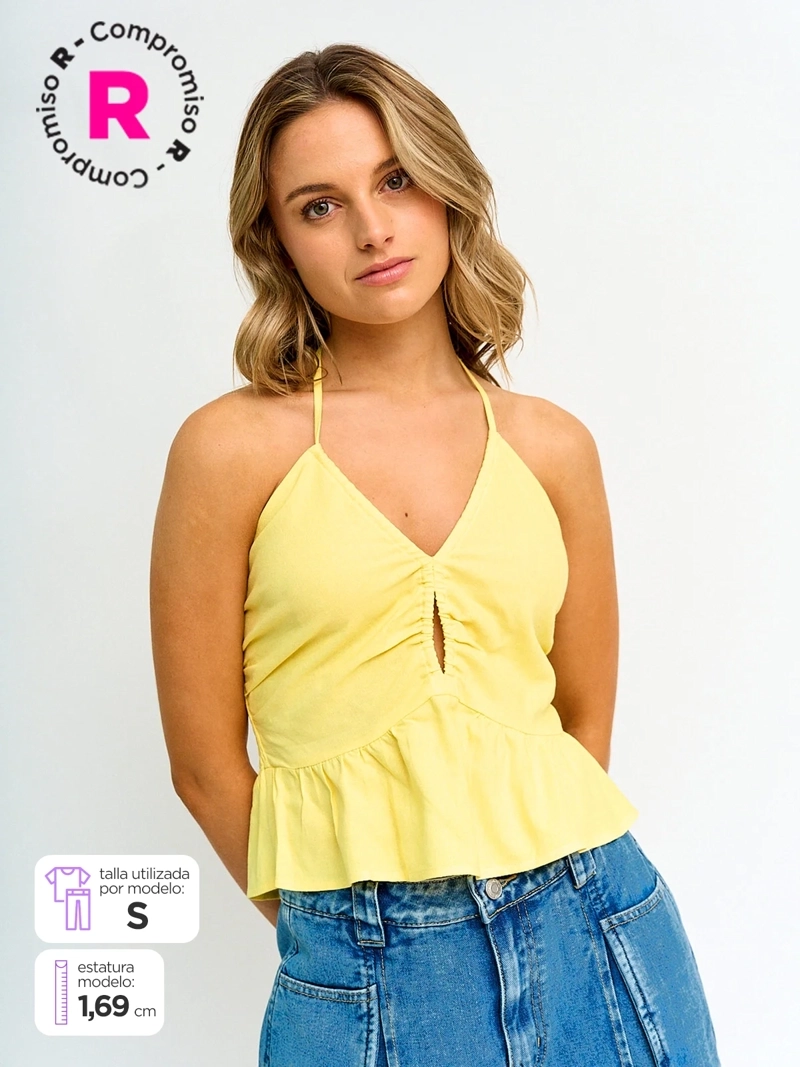 BLUSA MUJER BARBADOS LINO SIN MANGAS RECOGIDA - 1