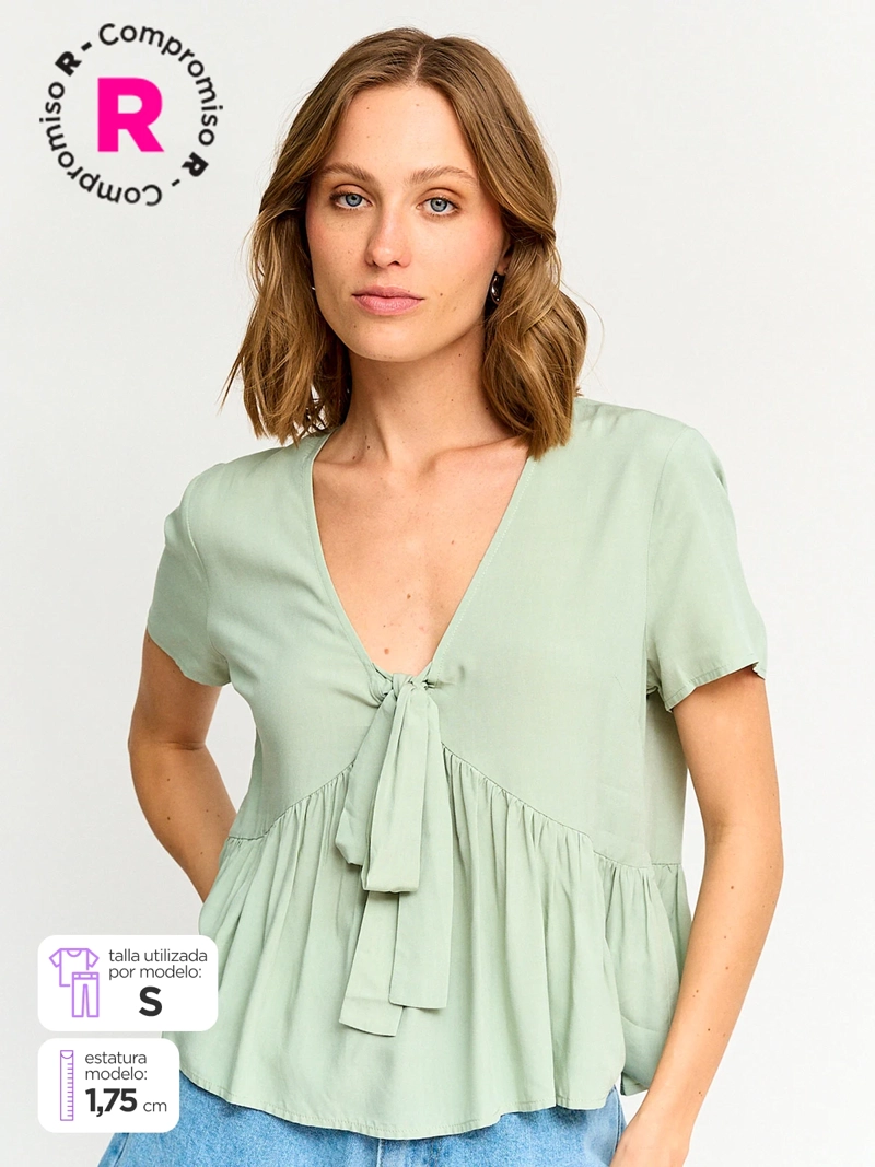 BLUSA MUJER BARBADOS MANGA CORTA NUDO - 1