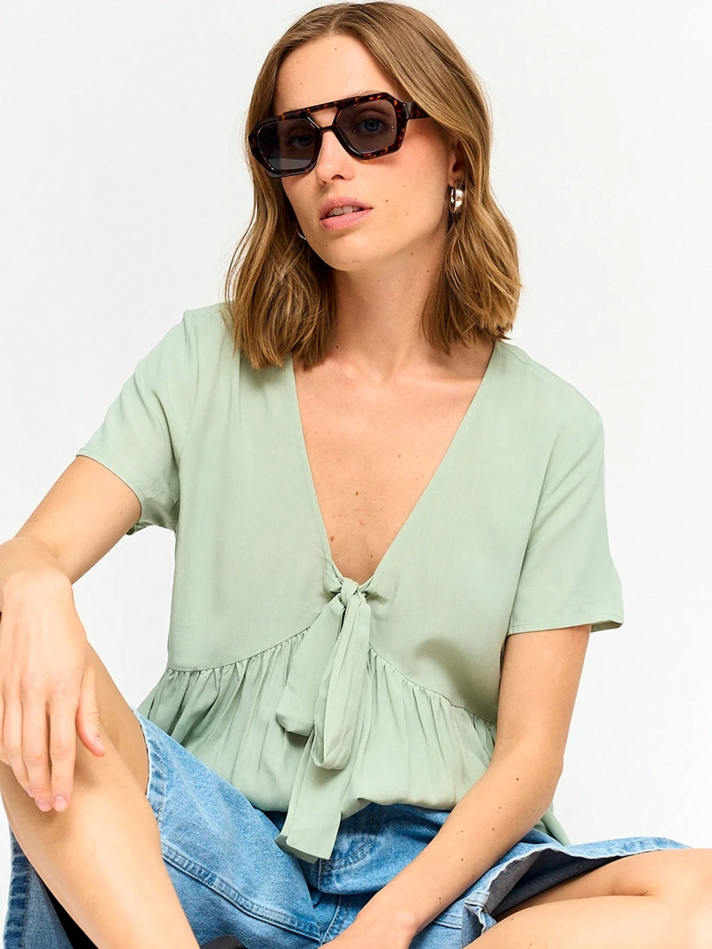 BLUSA MUJER BARBADOS MANGA CORTA NUDO - 4