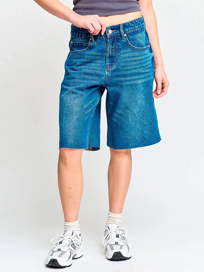 SHORT MUJER INDEX LARGO ALGODÓN DENIM - 2