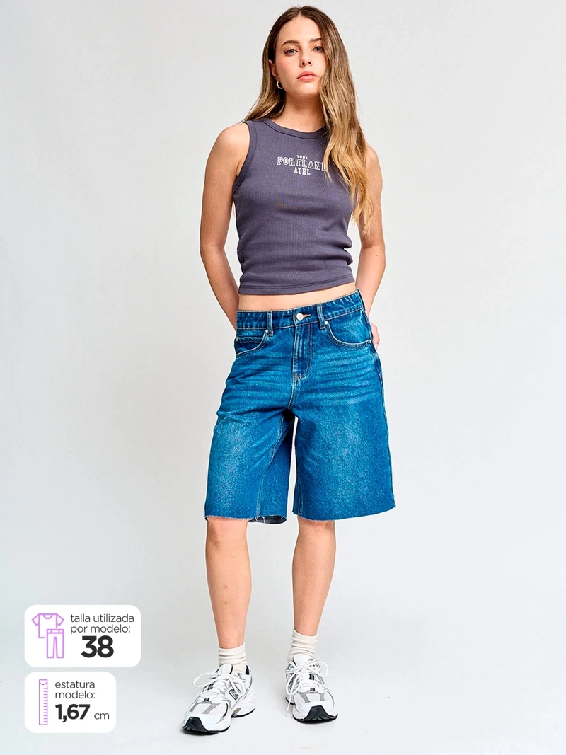 SHORT MUJER INDEX LARGO ALGODÓN DENIM - 1