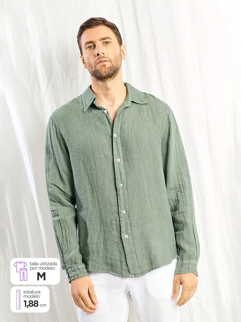 CAMISA HOMBRE SPAVALDI LINO CUELLO CAMISERO MANGA LARGA - 2