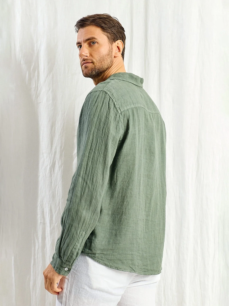 CAMISA HOMBRE SPAVALDI LINO CUELLO CAMISERO MANGA LARGA - 3