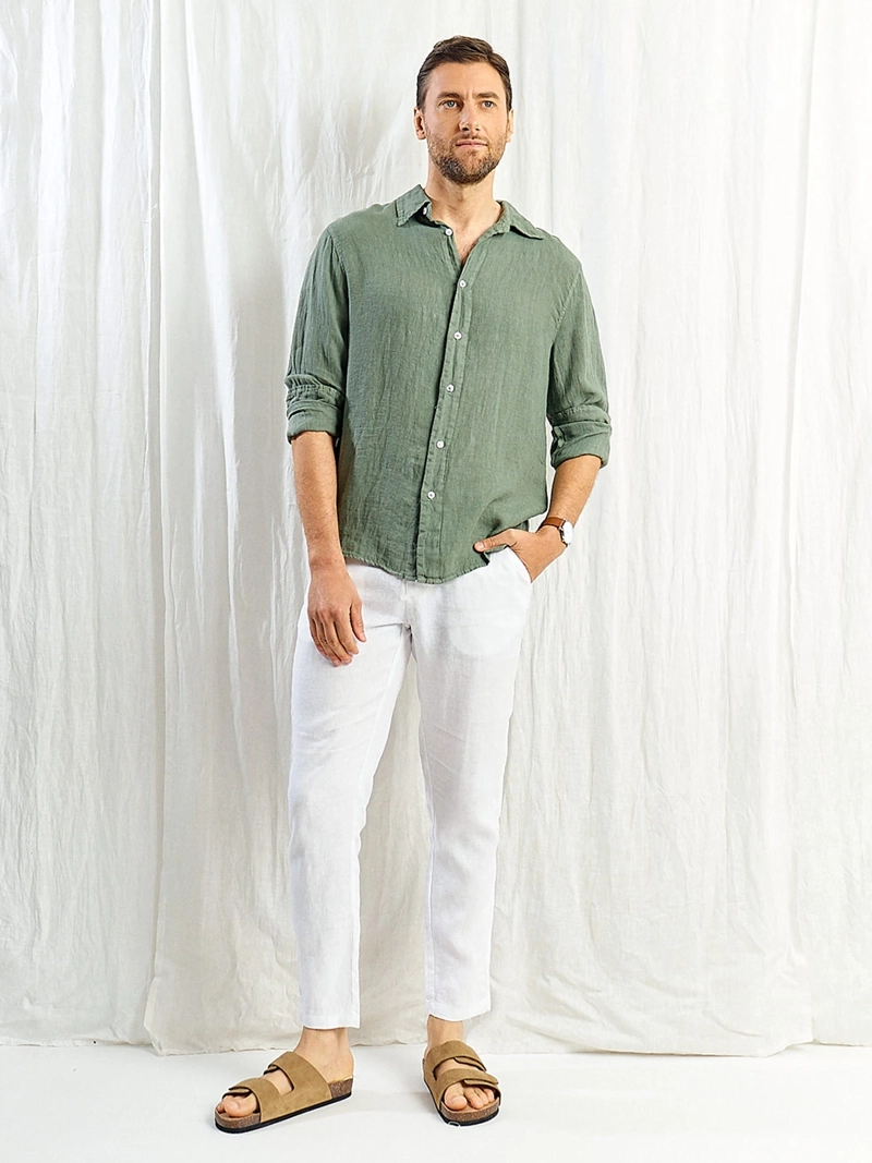 CAMISA HOMBRE SPAVALDI LINO CUELLO CAMISERO MANGA LARGA - 6