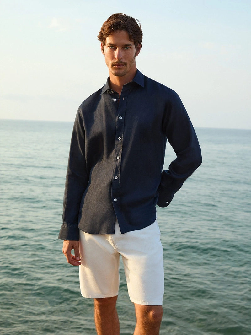 CAMISA HOMBRE SPAVALDI LINO CUELLO CAMISERO MANGA LARGA - 1
