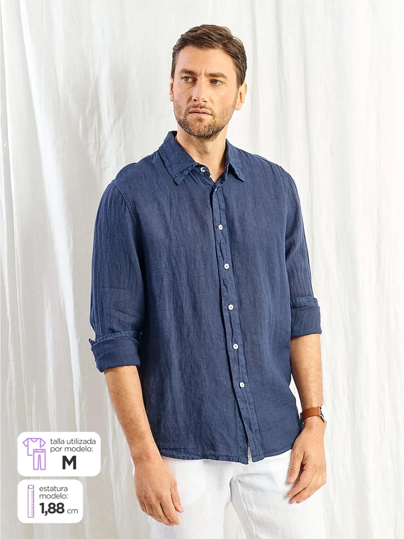 CAMISA HOMBRE SPAVALDI LINO CUELLO CAMISERO MANGA LARGA - 2