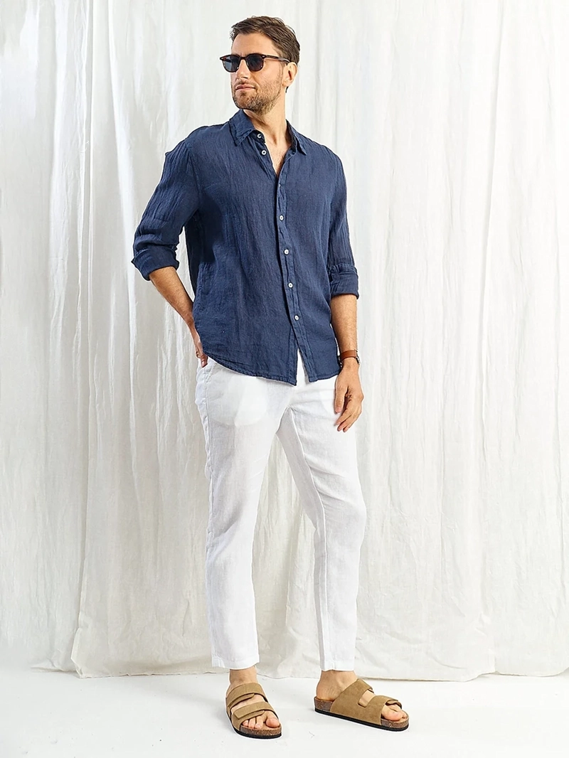 CAMISA HOMBRE SPAVALDI LINO CUELLO CAMISERO MANGA LARGA - 6