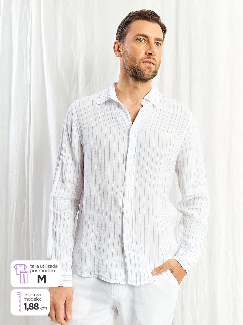 CAMISA HOMBRE SPAVALDI LINO CUELLO CAMISERO MANGA LARGA LÍNEAS