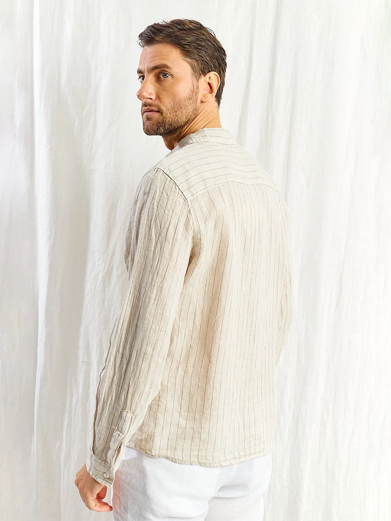 CAMISA HOMBRE SPAVALDI LINO CUELLO CAMISERO MANGA LARGA LÍNEAS - 2