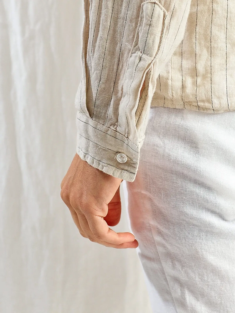 CAMISA HOMBRE SPAVALDI LINO CUELLO CAMISERO MANGA LARGA LÍNEAS - 3