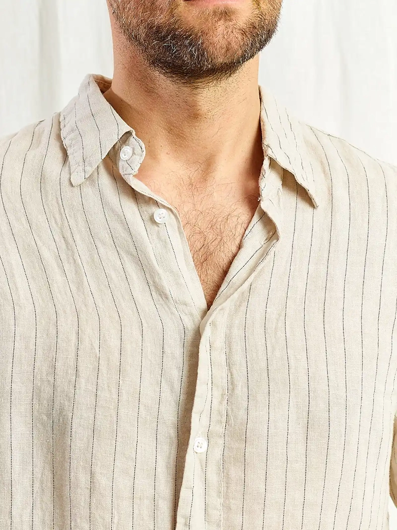 CAMISA HOMBRE SPAVALDI LINO CUELLO CAMISERO MANGA LARGA LÍNEAS - 4