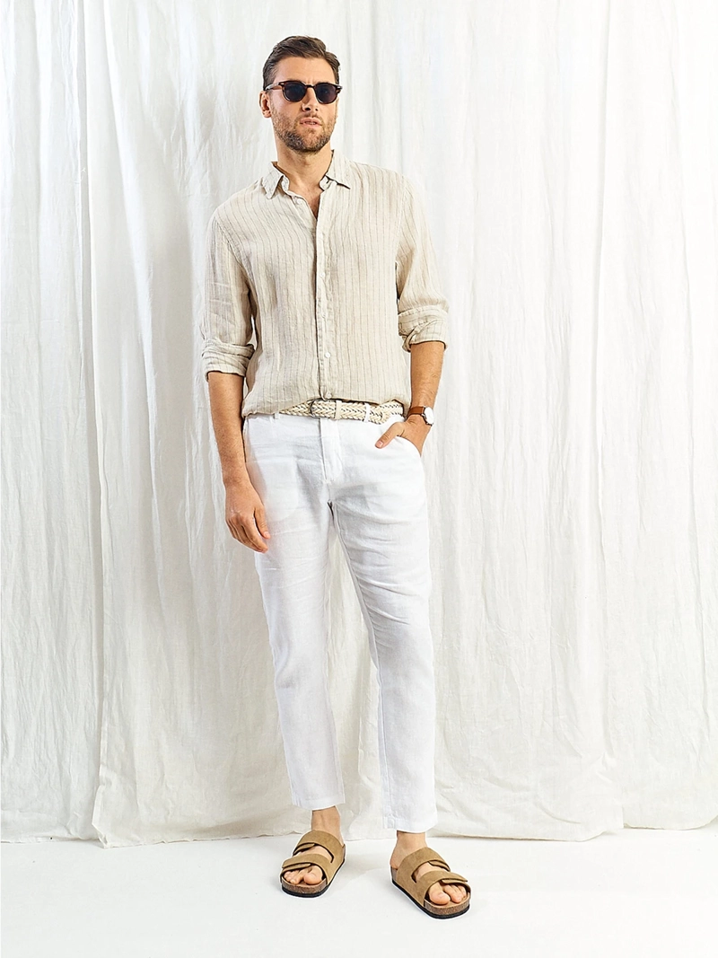 CAMISA HOMBRE SPAVALDI LINO CUELLO CAMISERO MANGA LARGA LÍNEAS - 5