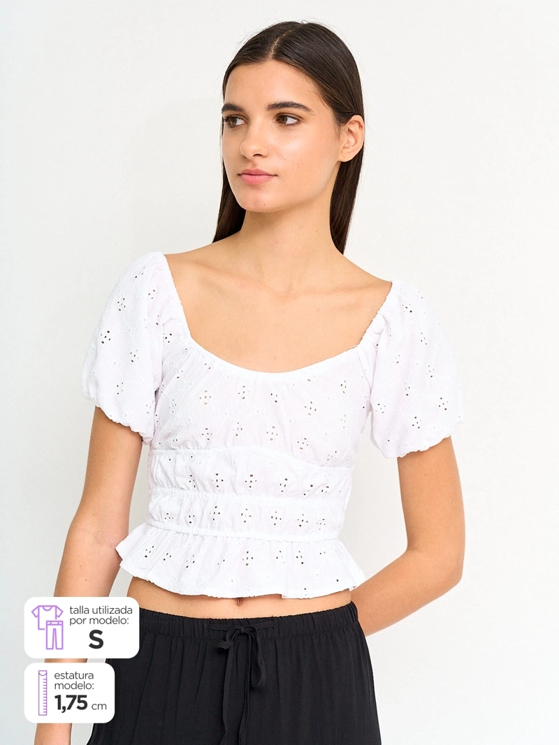 POLERA MUJER INDEX MANGA CORTA BRODERIE - 1