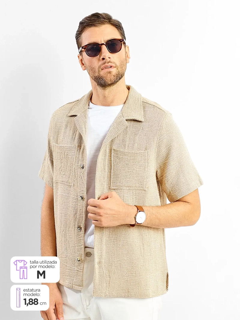 CAMISA HOMBRE SPAVALDI ALGODÓN MANGA CORTA TEXTURA LISA - 1