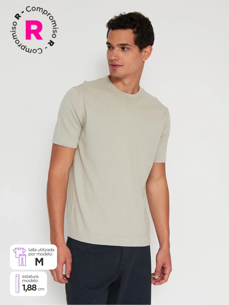 POLERA HOMBRE CACHAREL ALGODÓN CUELLO REDONDO MANGA CORTA TEJIDA