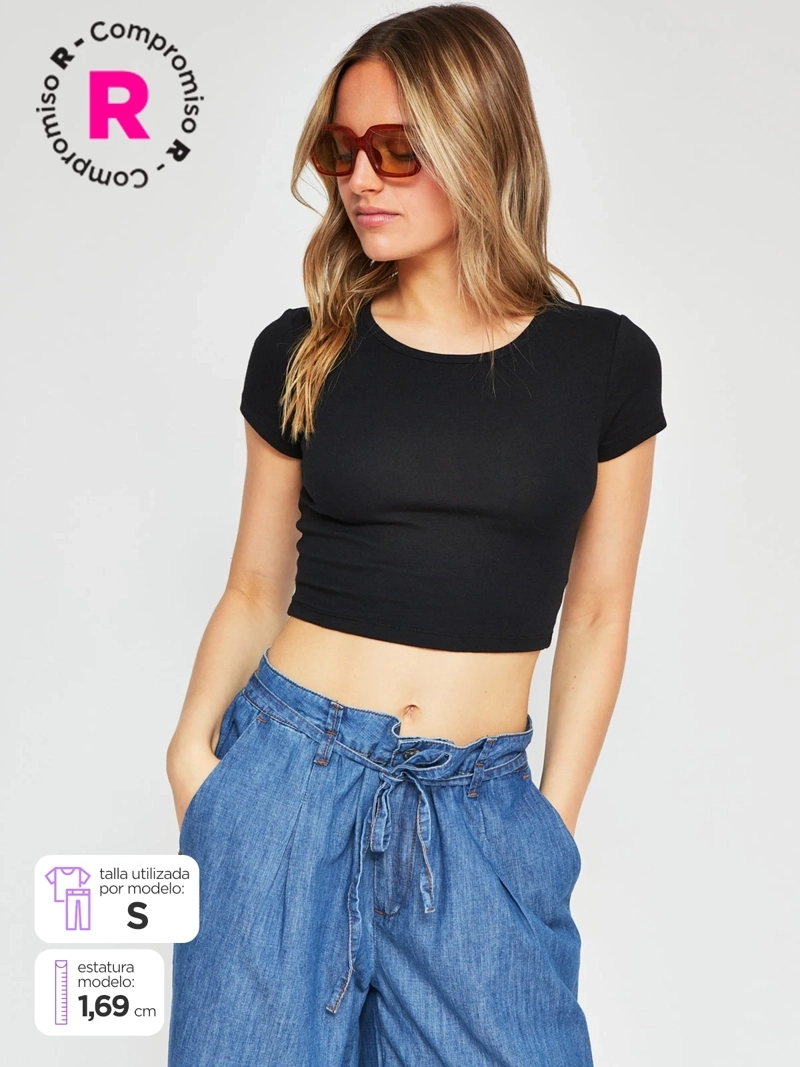 POLERA MUJER INDEX ALGODÓN MANGA CORTA ESPALDA ABIERTA