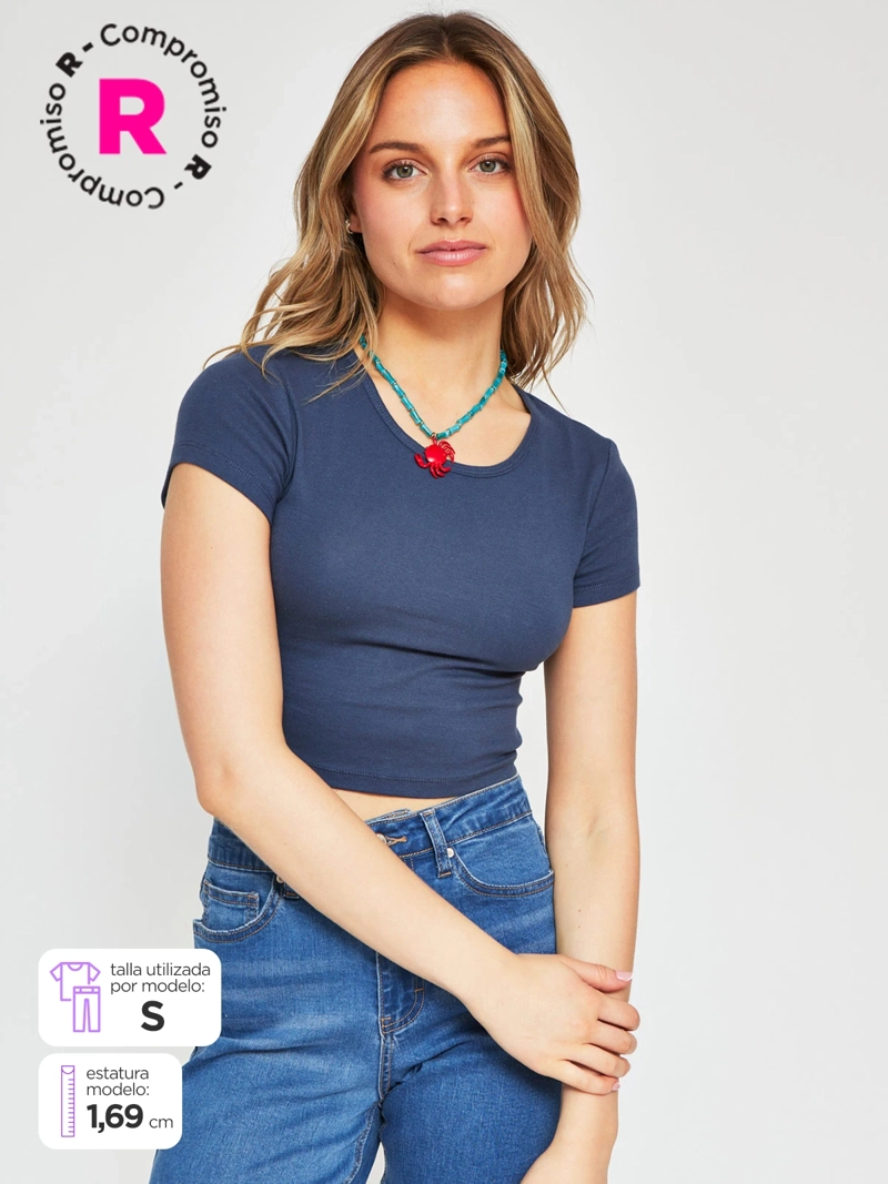 POLERA MUJER INDEX ALGODÓN MANGA CORTA ESPALDA ABIERTA