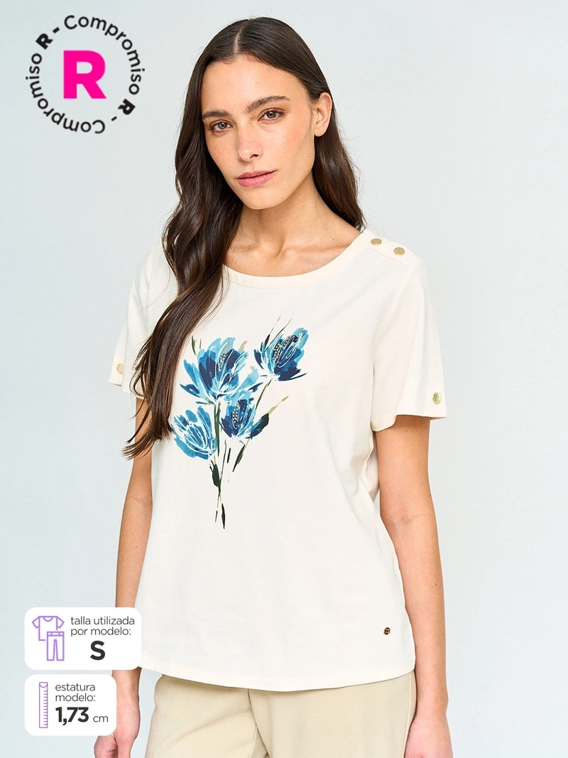 POLERA MUJER CACHAREL ALGODÓN MANGA CORTA BOTONES - 1