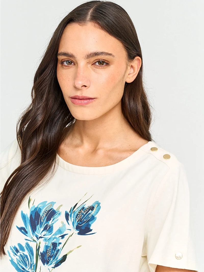 POLERA MUJER CACHAREL ALGODÓN MANGA CORTA BOTONES - 3