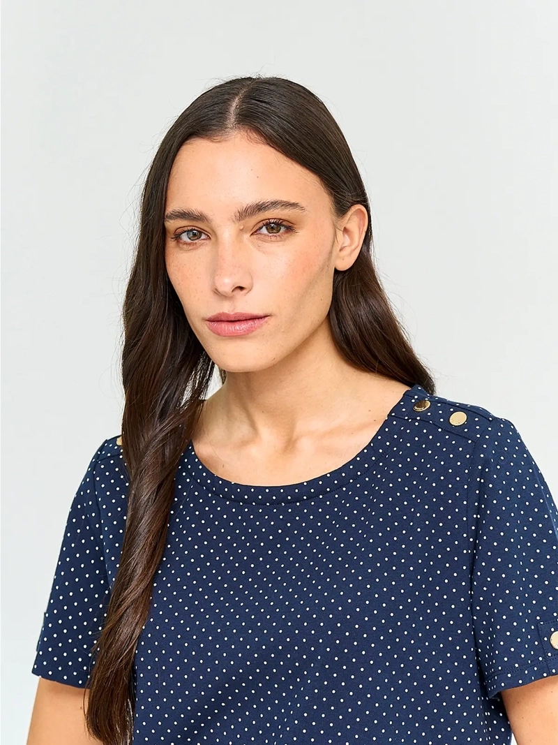 POLERA MUJER CACHAREL ALGODÓN MANGA CORTA BOTONES - 3