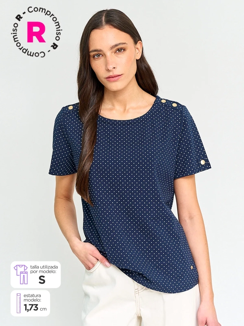POLERA MUJER CACHAREL ALGODÓN MANGA CORTA BOTONES
