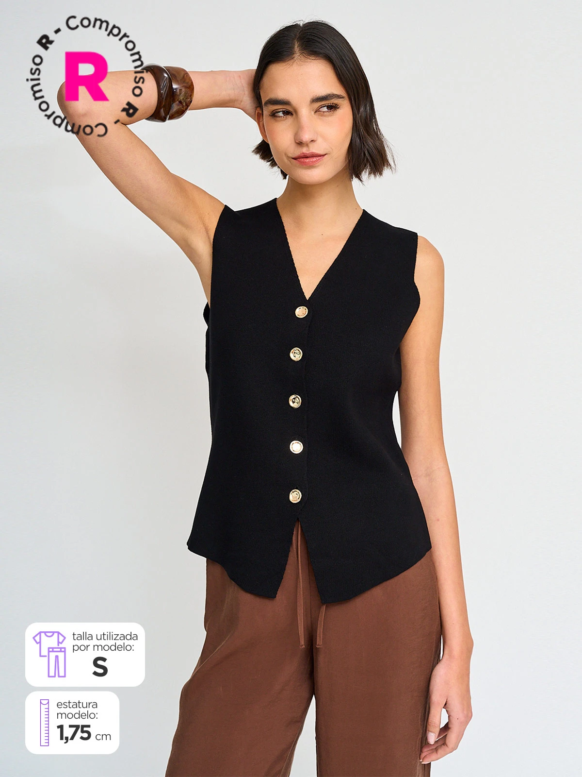SWEATER MUJER CACHAREL SIN MANGAS BOTONES - 1