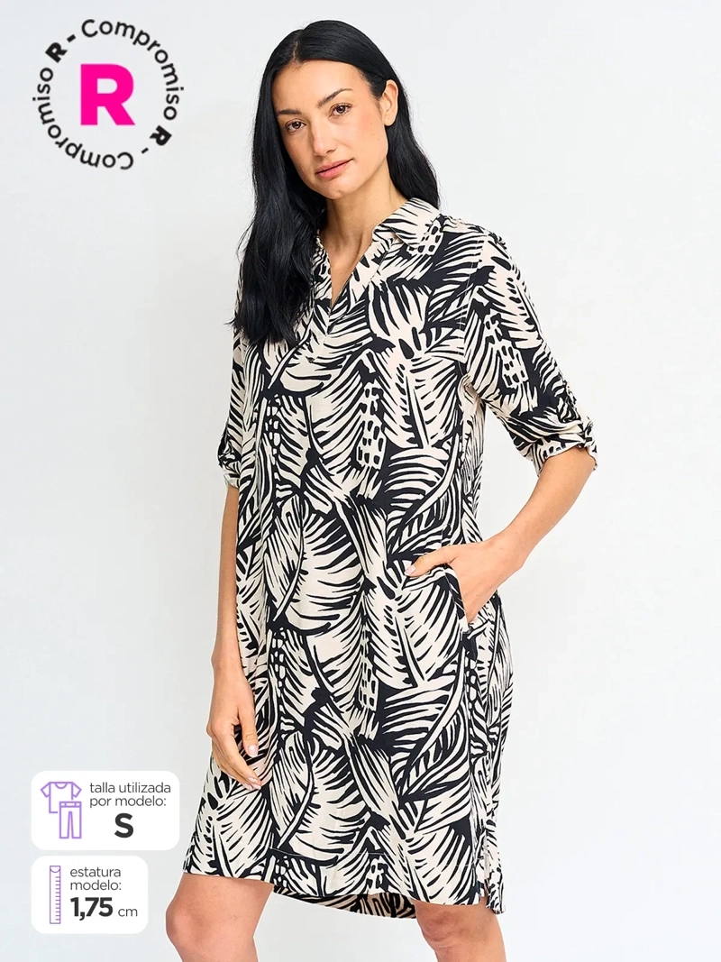 VESTIDO MUJER CACHAREL CORTO CUELLO CAMISERO ESTAMPADO - 1