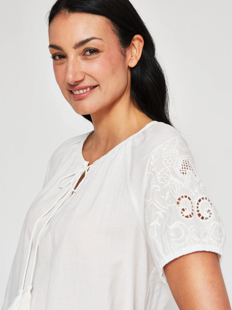 BLUSA MUJER AZIZ ALGODÓN MANGA CORTA BORDADA - 3
