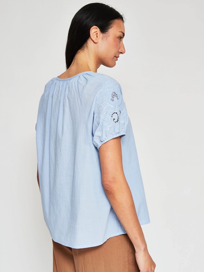 BLUSA MUJER AZIZ ALGODÓN MANGA CORTA BORDADA - 2