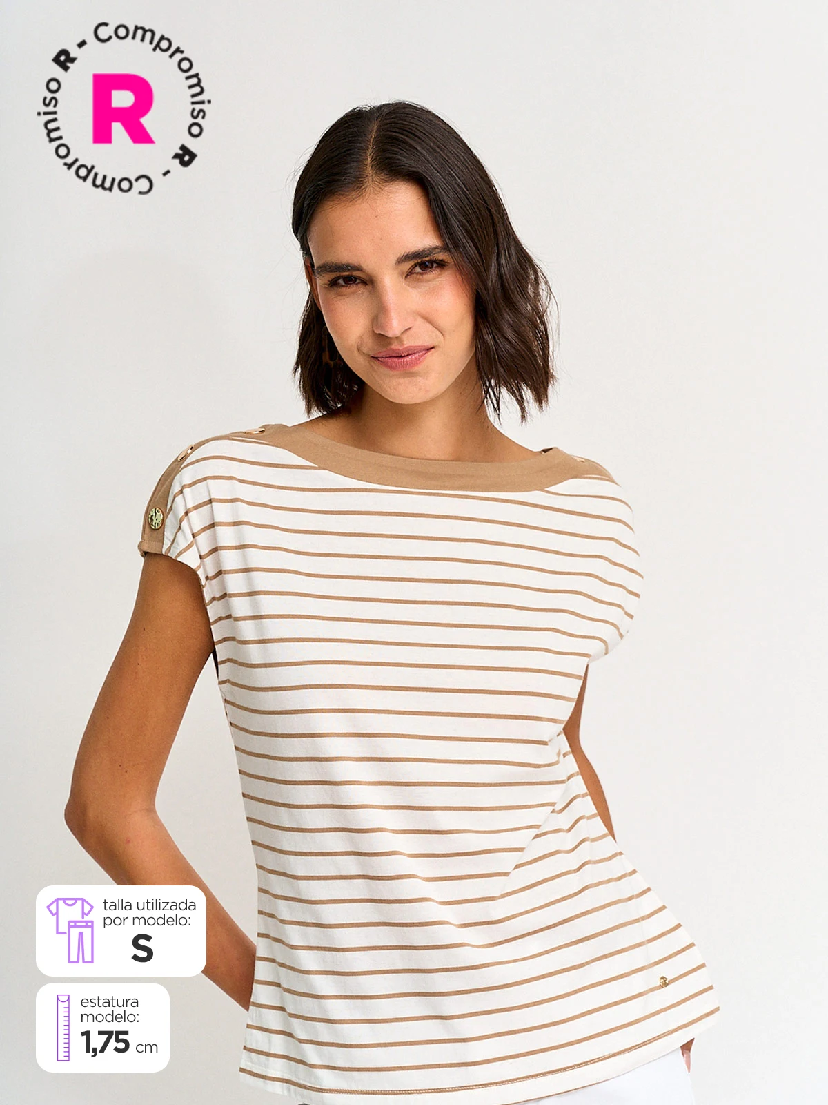 POLERA MUJER CACHAREL ALGODÓN CUELLO BOTE MANGA CORTA - 1
