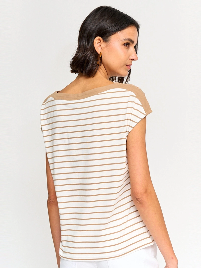 POLERA MUJER CACHAREL ALGODÓN CUELLO BOTE MANGA CORTA - 2