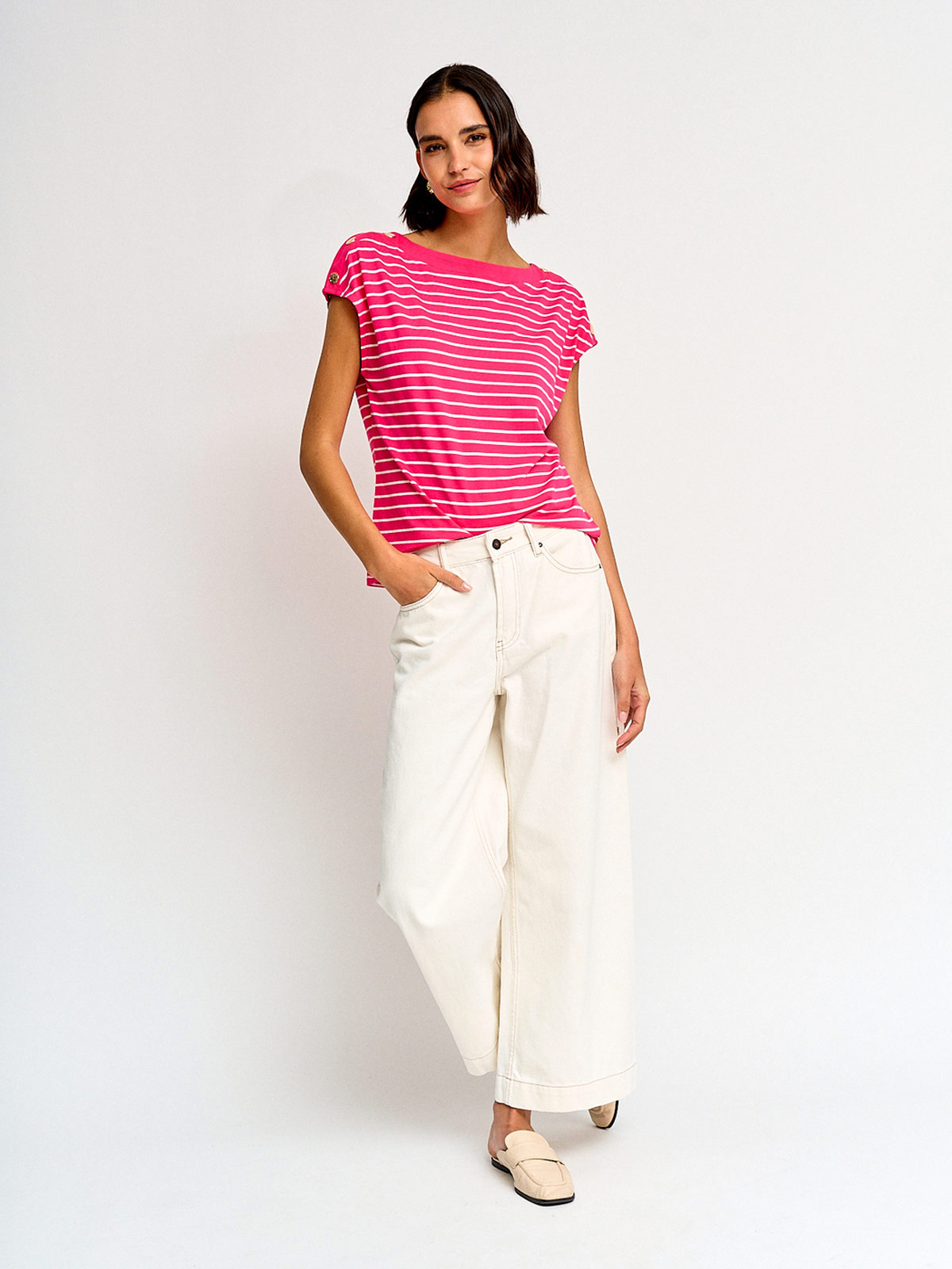 POLERA MUJER CACHAREL ALGODÓN CUELLO BOTE MANGA CORTA - 4
