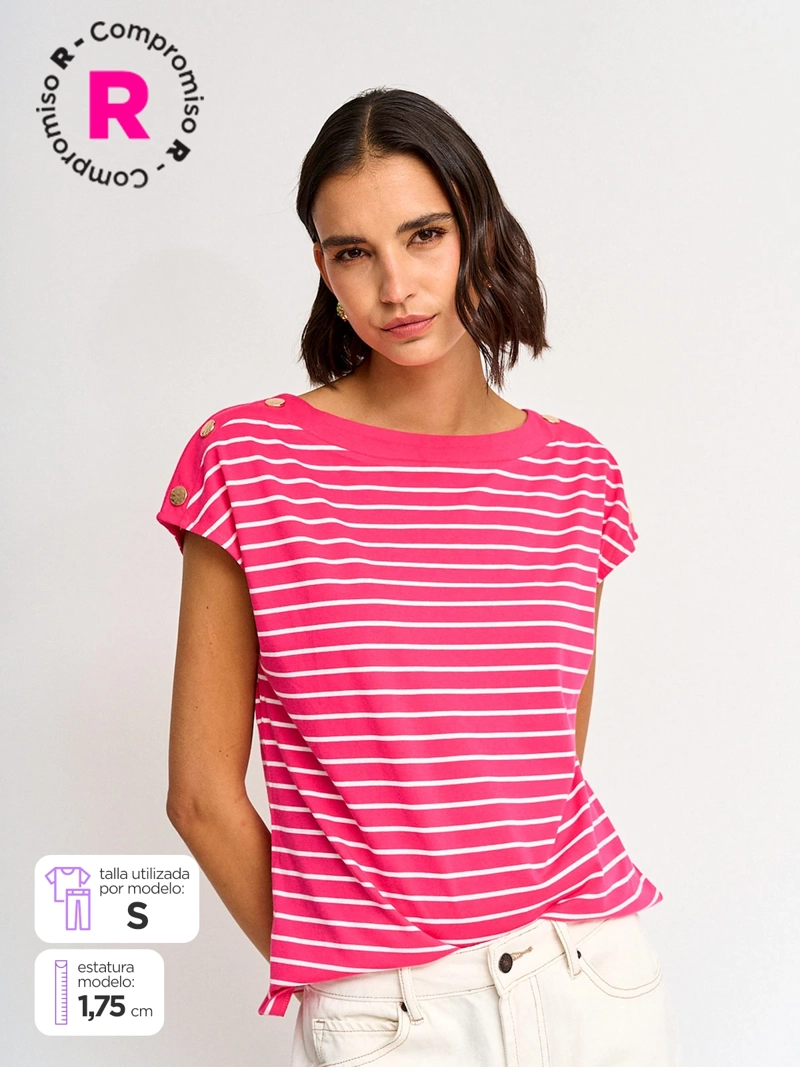 POLERA MUJER CACHAREL ALGODÓN CUELLO BOTE MANGA CORTA - 1