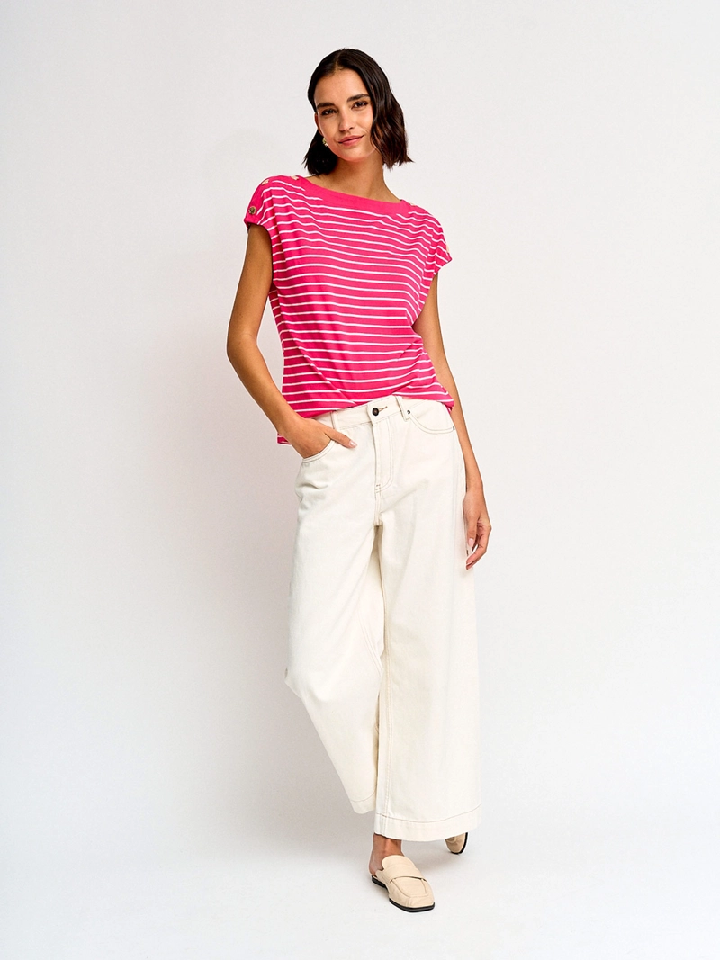 POLERA MUJER CACHAREL ALGODÓN CUELLO BOTE MANGA CORTA - 4