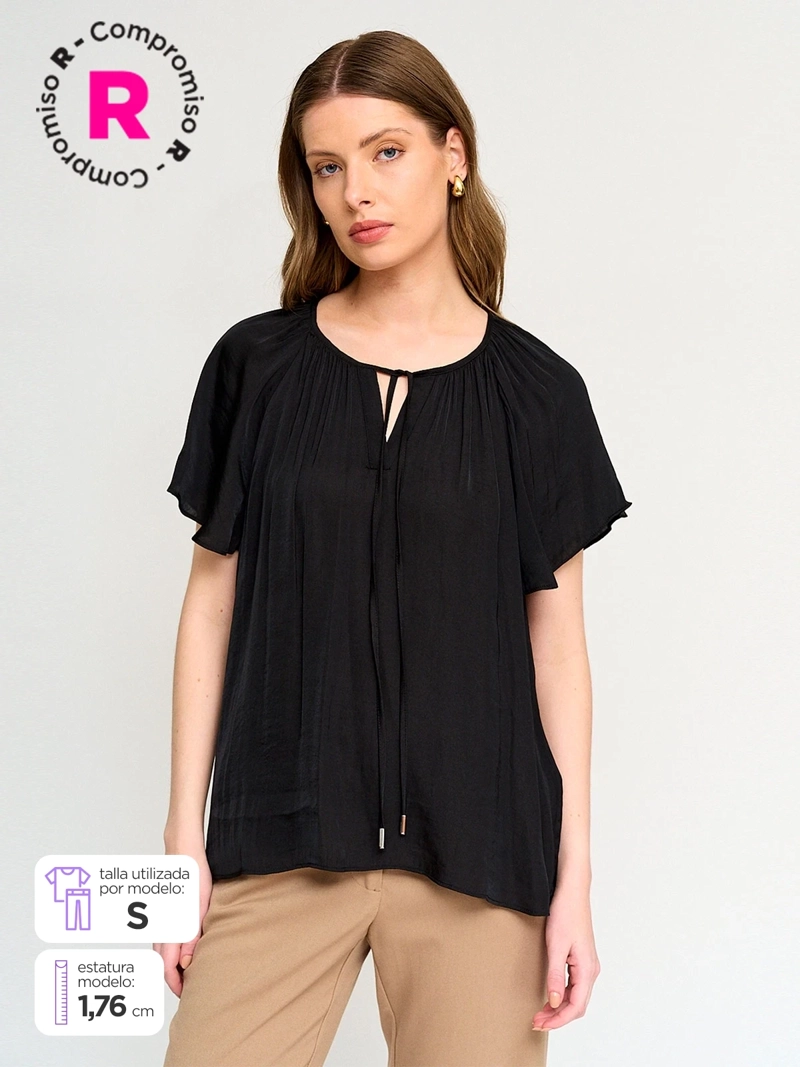 BLUSA MUJER CACHAREL CUELLO REDONDO MANGA CORTA - 1