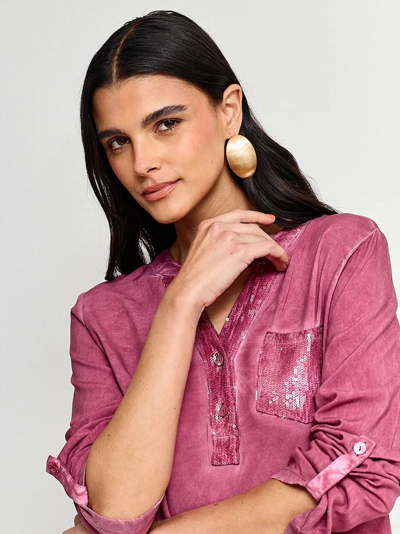 BLUSA MUJER TATIENNE MANGA LARGA ROLL UP LENTEJUELAS - 3